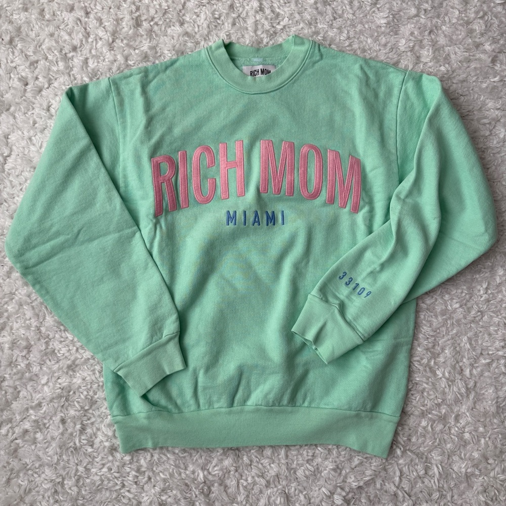Tinx Rich Mom Miami Mint Crewneck Pullover Sweatshirt Medium